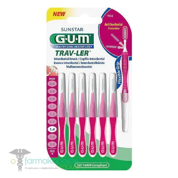 Gum Trav-ler Interdental Brush 1.4mm Fuschia, 6pcs