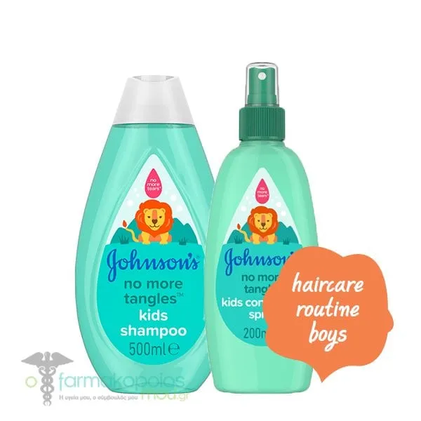 Haircare Routine Boys Johnson's Kids No More Tangles Shampoo, 500ml & Kids No More Tangles Spray Conditioner, 200ml