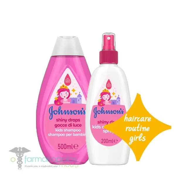 Haircare Routine Girls Johnson's Kids Shiny Drops Shampoo, 500ml & Kids Shiny Drops Conditioner, 200ml