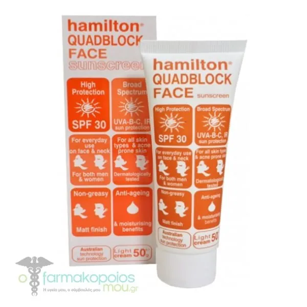 Hamilton Quadblock Face Cream SPF30, 50ml