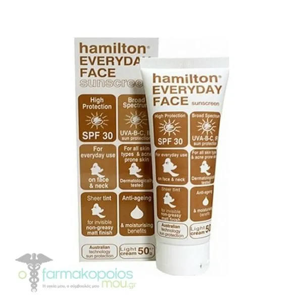 Hamilton Sun Everyday Face Tinted Light Cream SPF30, 50gr