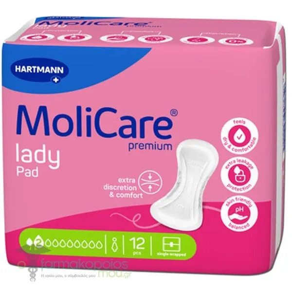 Hartmann MoliCare Premium Lady Pad 2 Drops Επιθέματα Ακράτειας 2 Σταγόνες, 12τεμ