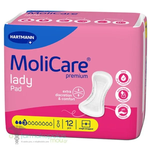 Hartmann MoliCare Premium Lady Pad 3 Drops Σερβιέτες Ακράτειας 3 Σταγόνων, 12τεμ