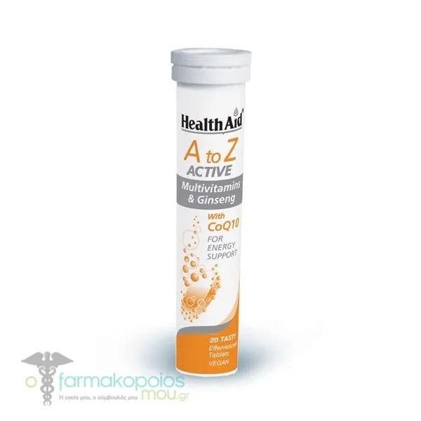 Health Aid A to Z Active Multivitamins, Ginseng & CoQ10, 20 eff.tabs