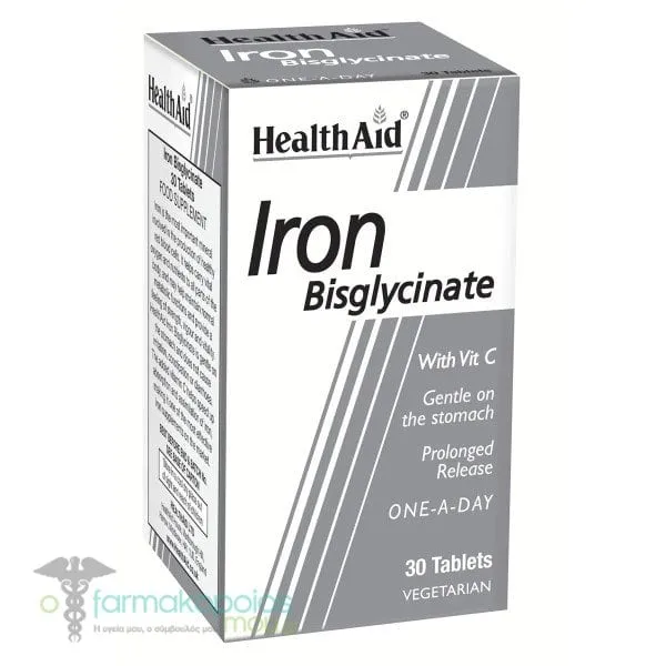 Health Aid Iron Bisglycinate with Vit C, 30tabs