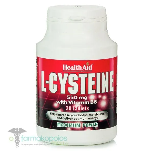 Health Aid L-Cysteine 550mg with Vitamin B6, 30tabs