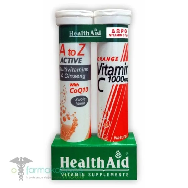 Health Aid Promo (1+1 Free) Α to Ζ Αctive Multivitamins, Ginseng & Q10, 20eff.tabs & Vitamin C 1000mg, 20eff.tabs, 1set