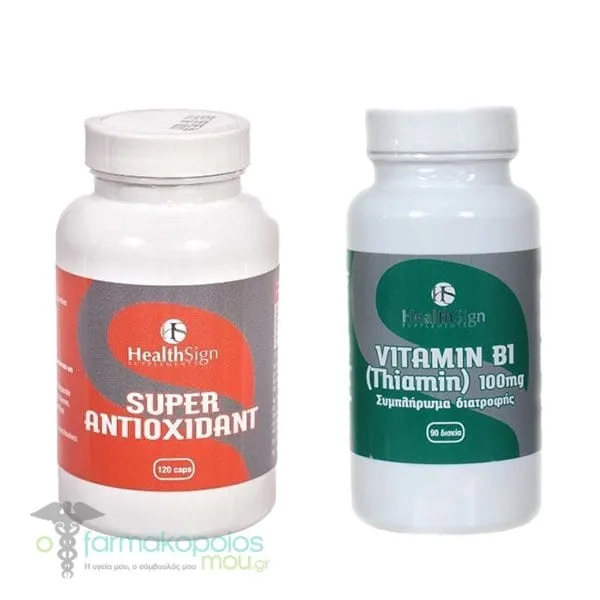 Health Sign Promo with Super Antioxidant, 120caps & B1 Thiamin 100mg, 60caps, 1set