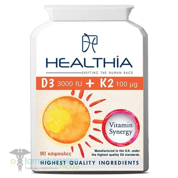 Healthia D3 3000 IU + K2 100μg, 90caps