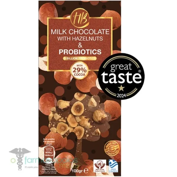 Healthy Bites Milk Chocolate with Hazelnuts & Probiotics Gluten Free, 100gr