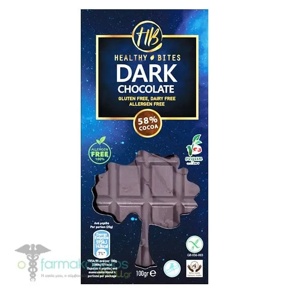 HealthyBites Dark Chocolate with 58% Cocoa, 100gr