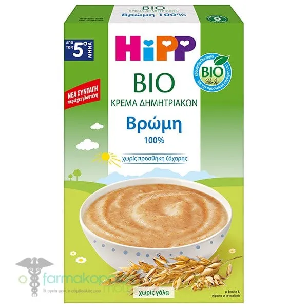 Hipp Bio Κρέμα Βρώμη με Γλουτένη χωρίς Γάλα για 5m+, 200g