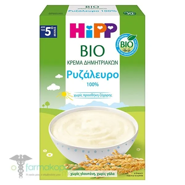 HiPP Bio Κρέμα Ρυζάλευρο χωρίς Γάλα από 5m+, 200g