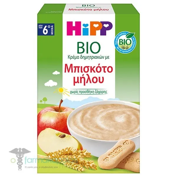 Hipp Bio Κρέμα Δημητριακών με Μπισκότο Μήλου για 6m+, 250g