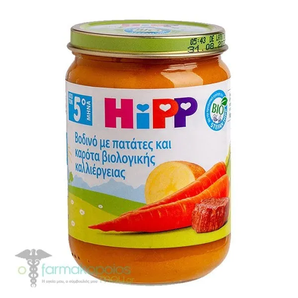 HiPP Bio Βρεφικό Γεύμα με Βοδινό, Πατάτες & Καρότα για 5m+, 190g