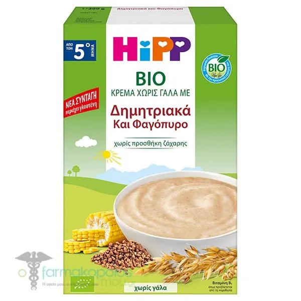 Hipp Bio Βρεφική Κρέμα Χωρίς Γάλα με Δημητριακά & Φαγόπυρο από 5m+, 200g