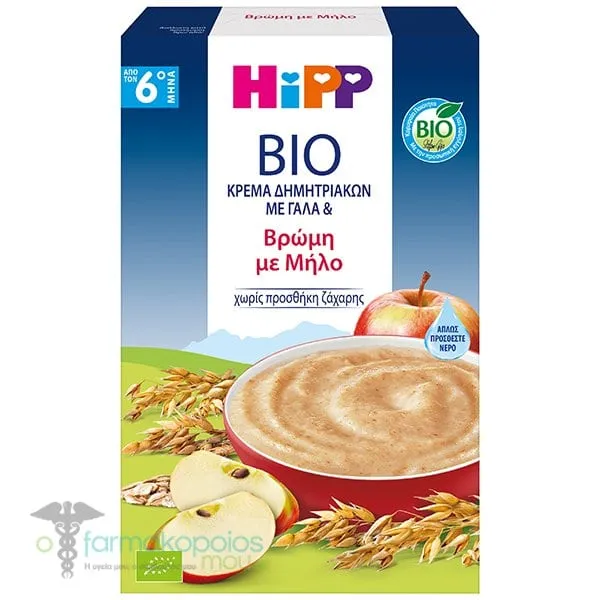 Hipp Bio Κρέμα Δημητριακών με Γάλα & Βρώμη με Μήλο για 6m+, 250g