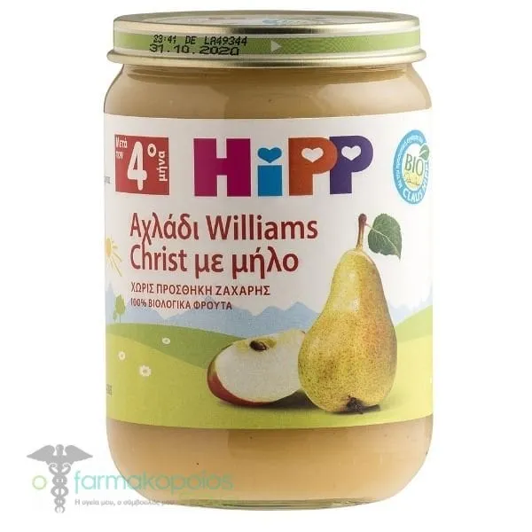 Hipp Organic Fruit Puree with Williams Christ Pear & Apple 4m+, 190gr