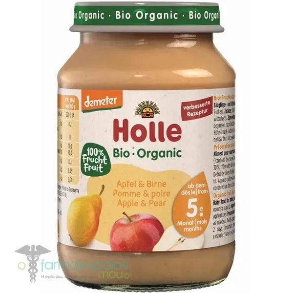 Holle Bio-Organic Φρουτόκρεμα με Μήλο &amp; Αχλάδι 5m+, 190g
