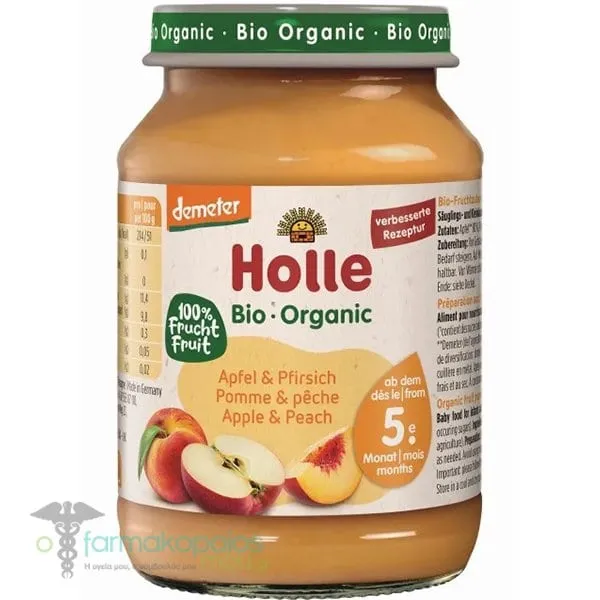 Holle Bio-Organic Φρουτόκρεμα με Μήλο &amp; Ροδάκινο 5m+, 190g