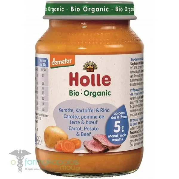 Holle Bio-Organic Βρεφικό Γεύμα με Μοσχάρι, Καρότο &amp; Πατάτα 5m+, 190g