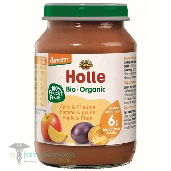 Holle Bio-Organic Φρουτόκρεμα με Μήλο &amp; Δαμάσκηνο 6m+, 190g