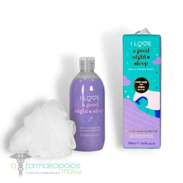 I Love A Good Night's Sleep Bath & Shower Treats with Shower Gel, 500ml & Body Puff, 1set