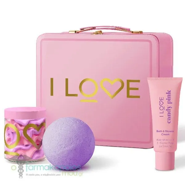I Love Tindulgent Bath & Body Trio με Candy Pink Bath & Shower Gel, 1pcs, Body Butter, 1pcs & Bath Fizzer, 1pcs, 1set