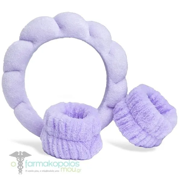 IDC Skincare Accessories Set with Hair Ribbon, 1pc & Wristbands, 2pcs, 1set - Μώβ