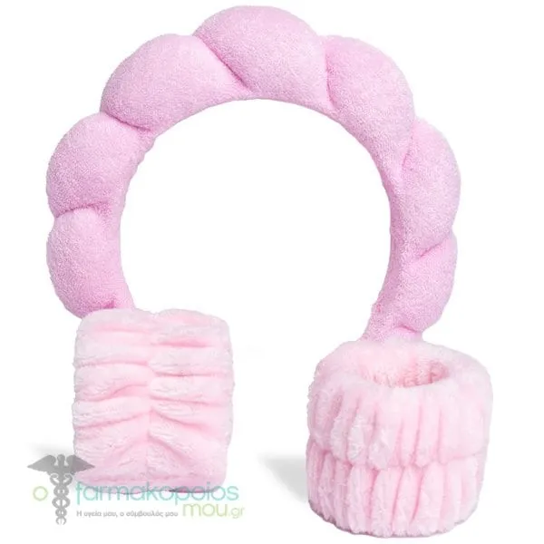 IDC Skincare Accessories Set with Hair Ribbon, 1pc & Wristbands, 2pcs, 1set - Ρόζ