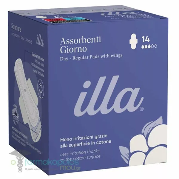 Illa Care Day Regular Σερβιέτες με Φτερά για Κανονική Ροή 3 Σταγόνες, 14τεμ