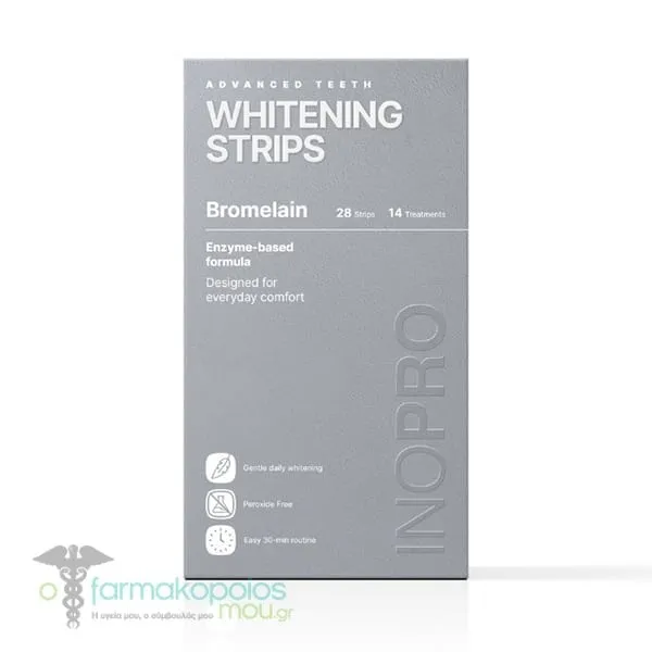 INOPRO Bromelain Advanced Teeth Whitening Strips Ταινίες Λεύκανσης Δοντιών 14 Εφαρμογές, 28strips