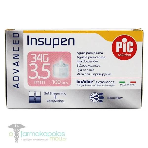 Insupen Advanced Insulin Pen Needles 34G x 3.5mm, 100pcs