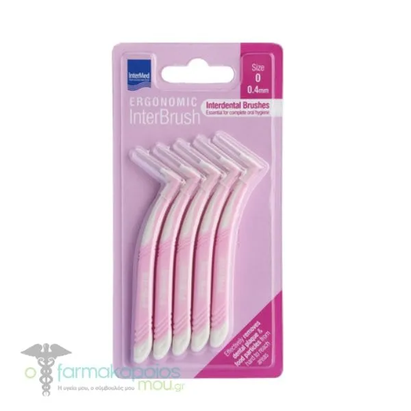 Intermed Ergonomic Interbrush Interdental Brushes Pink Size 0 - 0.4mm, 5pcs