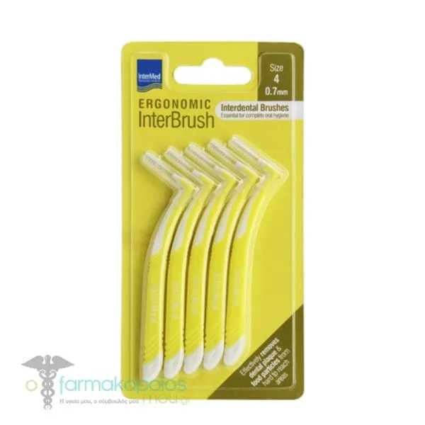 Intermed Ergonomic Interbrush Interdental Brushes Yellow Size 4 - 0.7mm, 5pcs