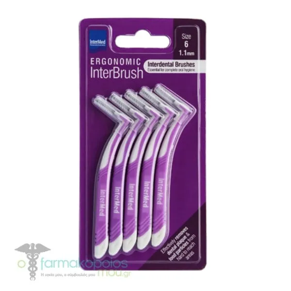 Intermed Ergonomic Interbrush Interdental Brushes Purple Size 6 - 1.1mm, 5pcs