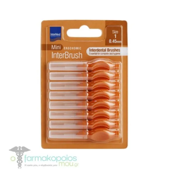 Intermed Ergonomic Mini Μεσοδόντια Βουρτσάκια με Λαβή Size 1 - 0.45mm Πορτοκαλί, 8τεμ