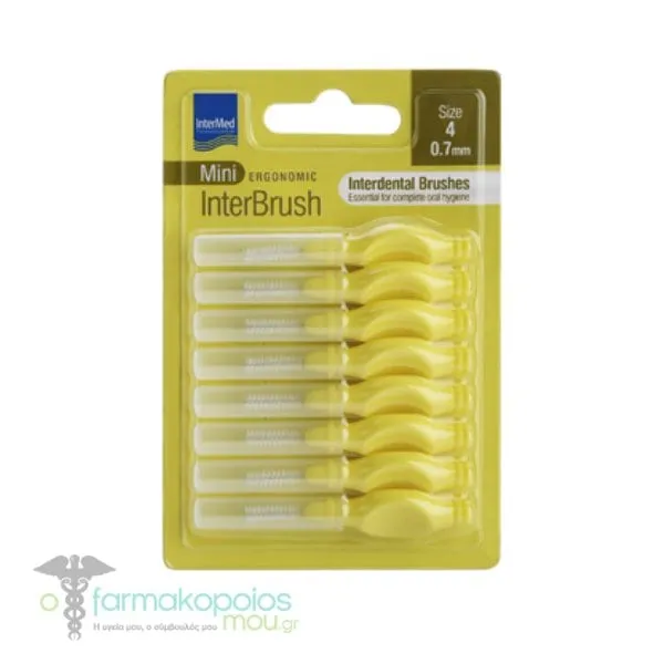 Intermed Ergonomic Interbrush Mini Interdental Brushes Yellow Size 4 - 0.7mm, 8pcs