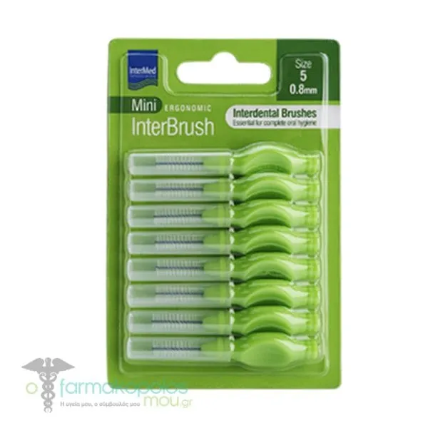 Intermed Ergonomic Interbrush Mini Interdental Brushes Green Size 5 - 0.8mm, 8pcs