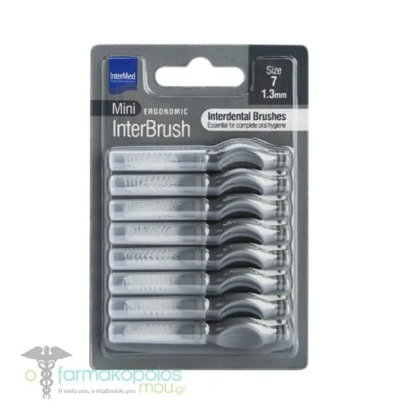 Intermed Ergonomic Interbrush Mini Interdental Brushes Grey Size 7 - 1.3mm, 8pcs