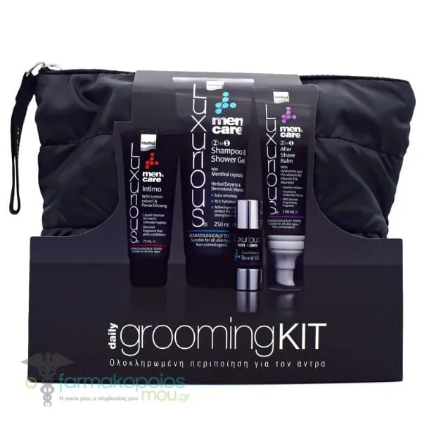 Intermed Luxurious Men's Care Daily Grooming Kit with 2in1 Shampoo & Shower Gel, 250ml, 2in1 After Shave Balm, 100ml, Conditioning Beard Oil, 15ml & Intimate Cleanser, 75ml, 1set