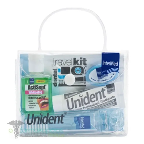 Intermed Unident Travel Kit with Whitening Toothpaste, 10ml & Antisept Whitening, 20ml & Toothbrush with Interdental Brush, 1pc
