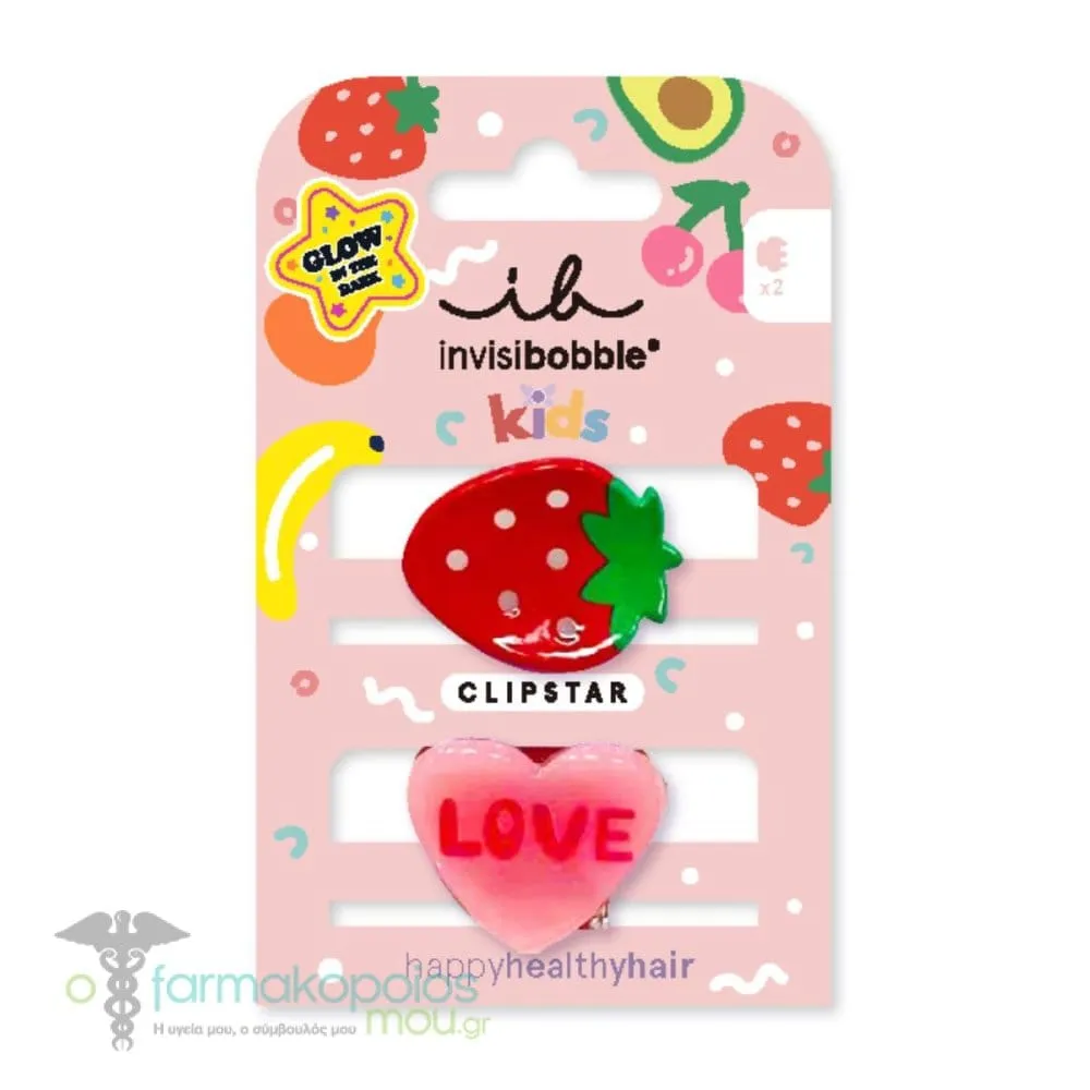 Invisibobble Clipstar Glow Frutti Strawberry Kids Hair Clips, 2pcs