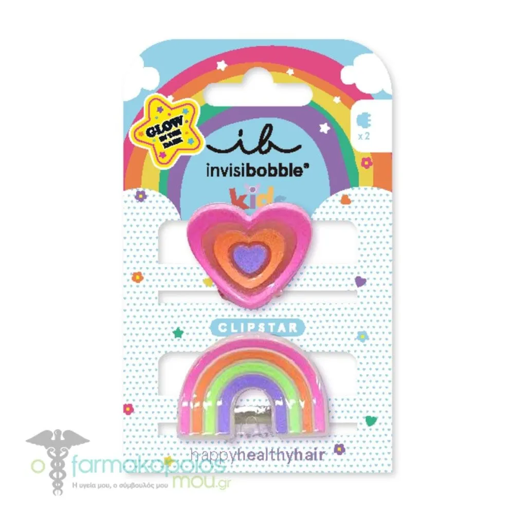 Invisibobble Clipstar Glow Happy Heart Kids Hair Clips, 2pcs