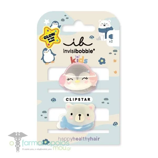 Invisibobble Clipstar Glow Kids Polar Friends Hair Clips, 2pcs