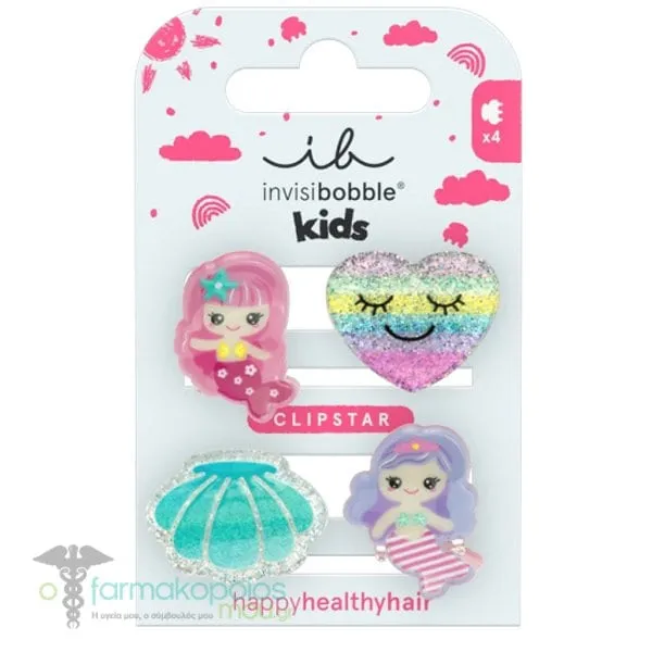 Invisibobble Clipstar Kids Mermaid Dreams Παιδικά Τσιμπιδάκια Μαλλιών, 4τεμ