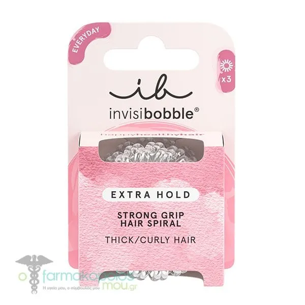 Invisibobble Extra Hold Crystal Clear Λαστιχάκια για Πυκνά Μαλλιά, 3τεμ