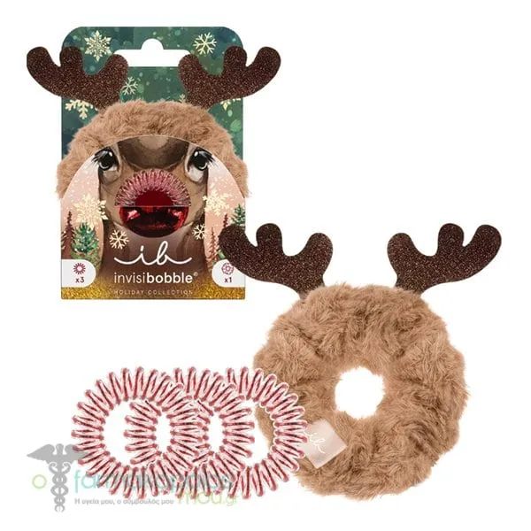 Invisibobble Red Nose Reindeer Holiday Gift Set with Sprunchie, 1pc & The Original Hair Spiral, 3pcs, 1set