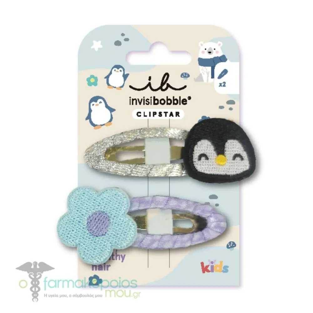 Invisibobble Snap Clip Polar Penguin Kids Hair Clips, 2pcs