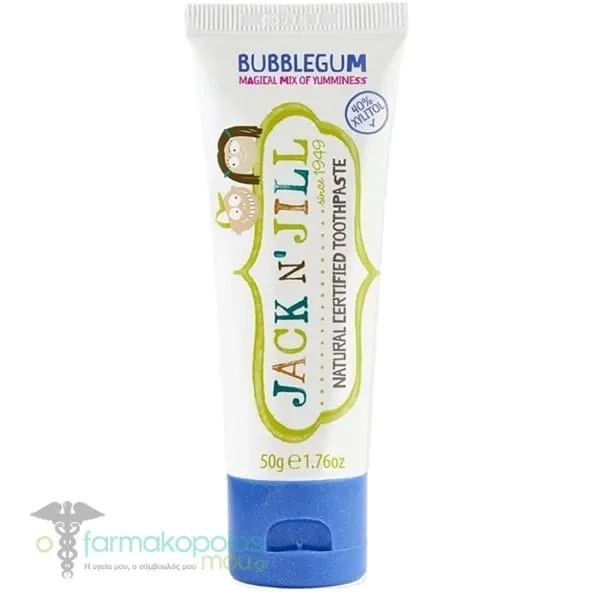 Jack N Jill Natural Οδοντόκρεμα Χωρίς Φθόριο με Γεύση Τσιχλόφουσκα από 6m+, 50g